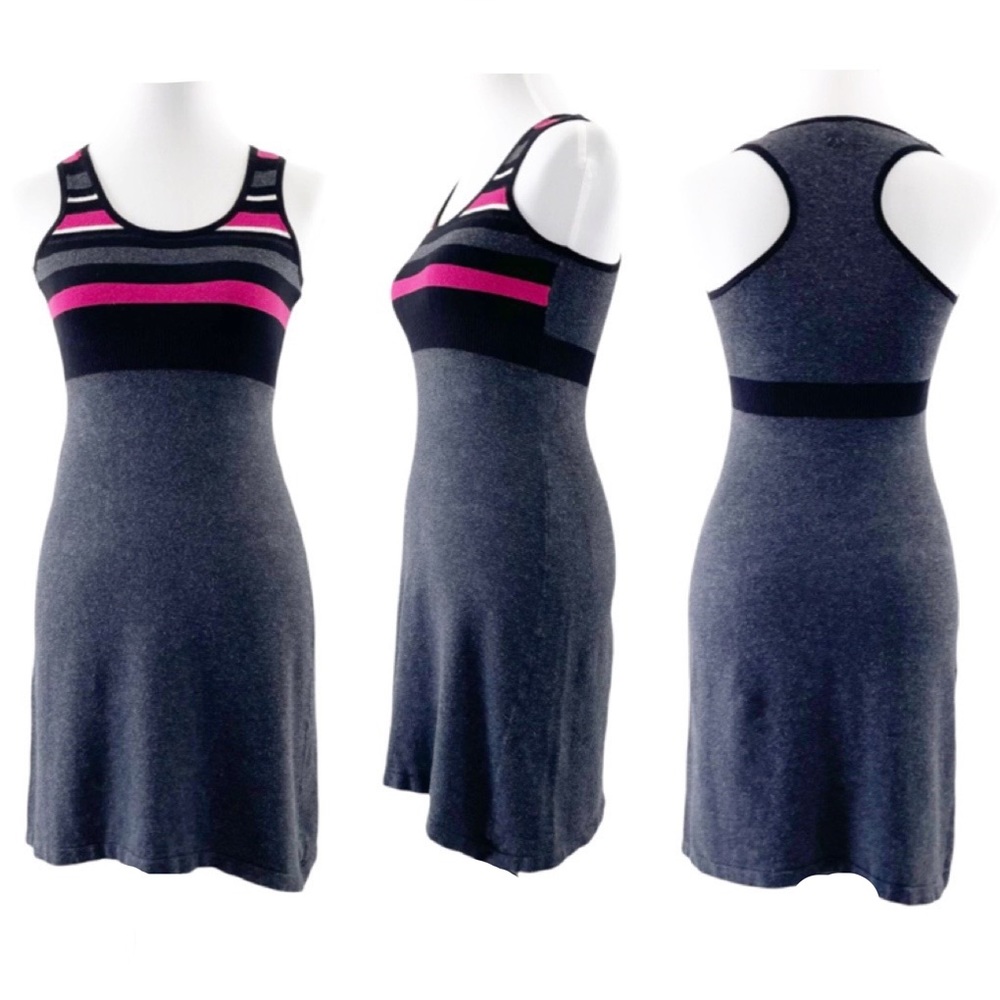 Bebe Sport Gray, Black & Pink Racer Back Skater Athletic A-Line Dress Sz Medium